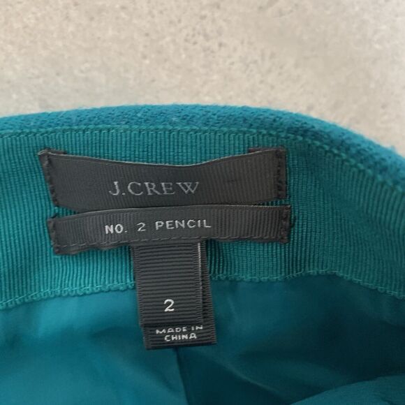 J. Crew The Pencil Skirt Teal Blue Green Emerald Straight Skirt Size 2 100% Wool - Picture 2 of 6